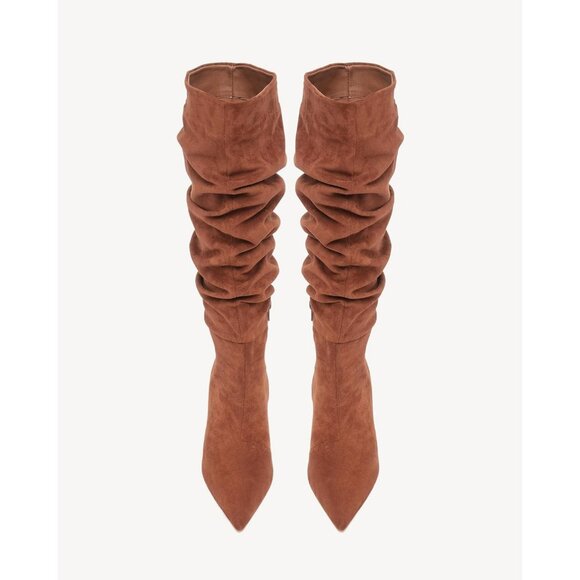 Brown Women's Slouchy Knee High Boots, Stiletto Heel, Pointed Toe, Pull-On - Picture 5 of 5